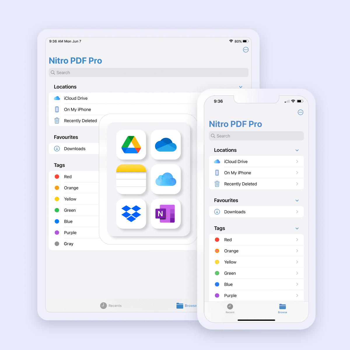 Screenshots showing iOS interface of Nitro Sign on a tablet and mobile device